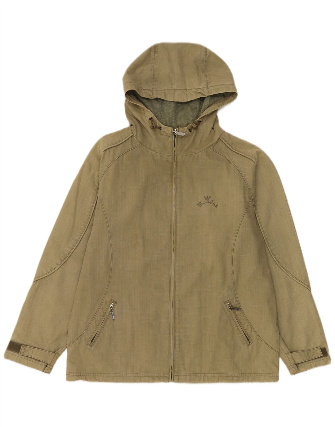 Weird Fish Mens Hooded Bomber Jacket UK 40 Large Khaki Cotton