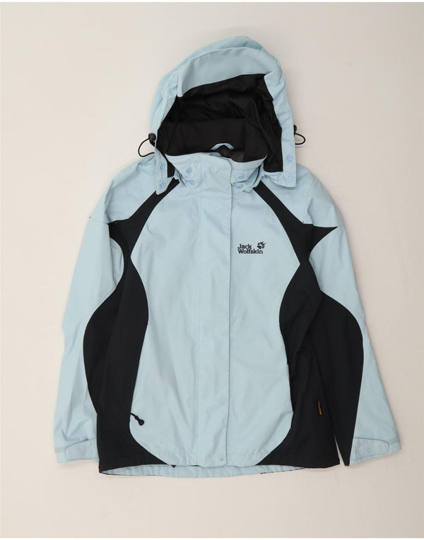 Jack Wolfskin Damen Regenjacke mit Kapuze, UK 10, Small, Blau, Farbblock