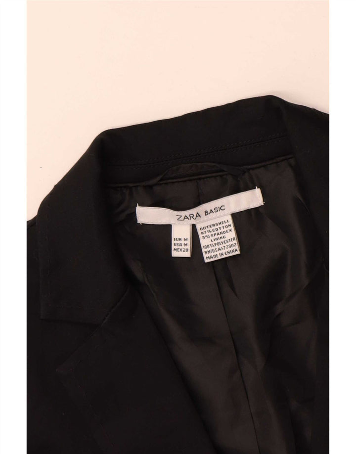 Zara Womens 1 Button Blazer Jacket UK 12 Medium Black Cotton