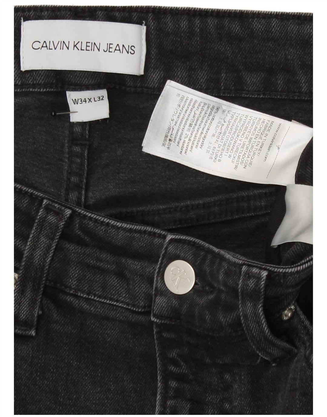 Calvin Klein Mens Graphic Slim Jeans W34 L32 Grey Cotton