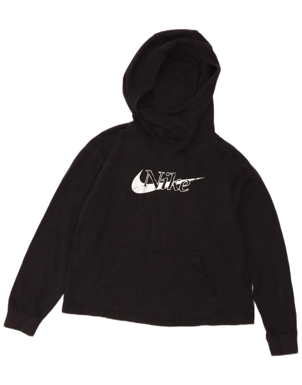 Nike Womens Graphic Oversized Hoodie Pullover UK 6 XS Schwarz Baumwolle