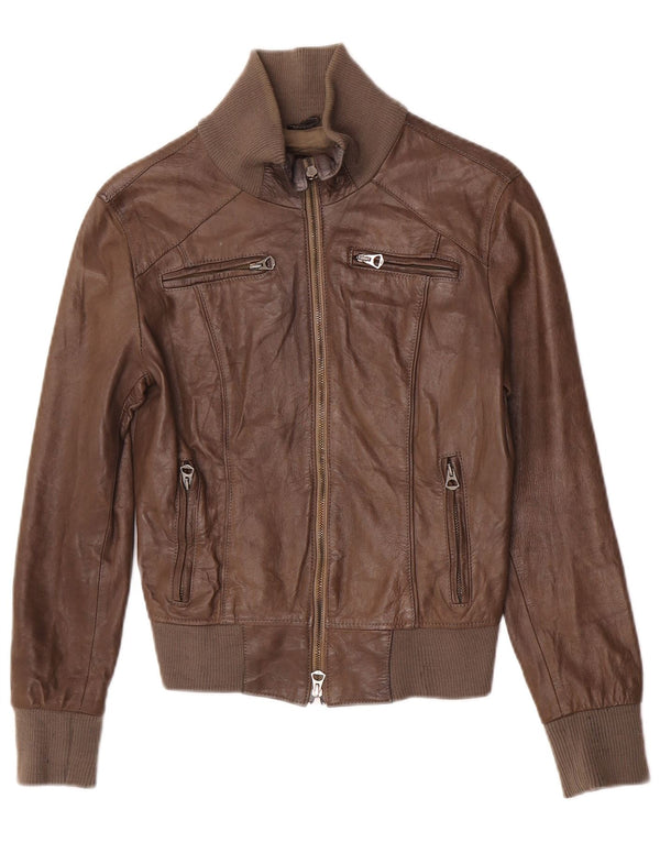 Vintage mujer crop chaqueta de cuero IT 40 pequeño marrón
