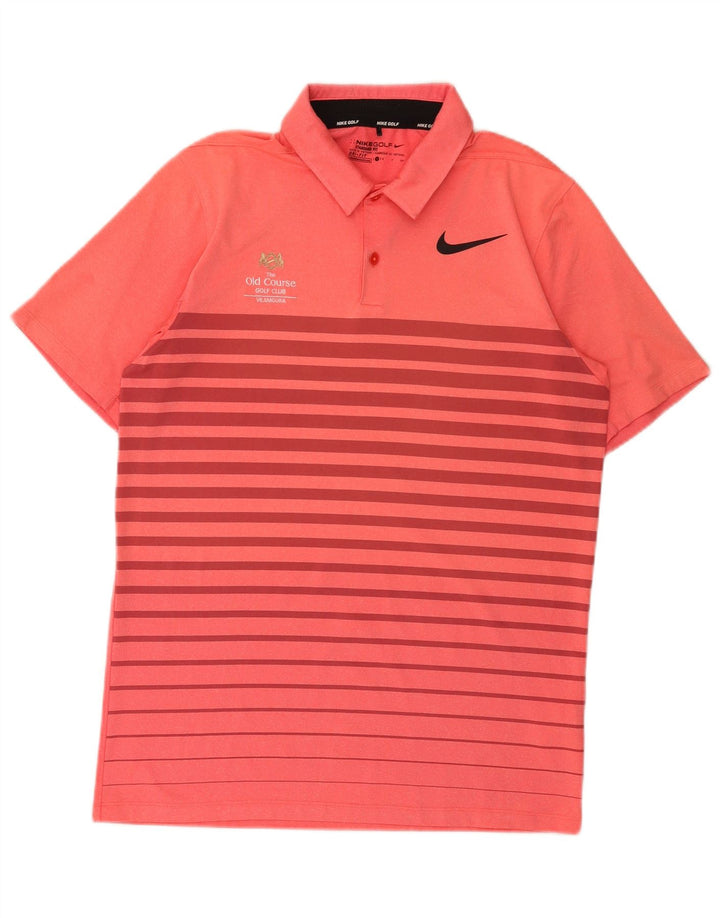 Nike Mens Dri Fit Standard Fit Polo Shirt Small Pink Striped Polyester