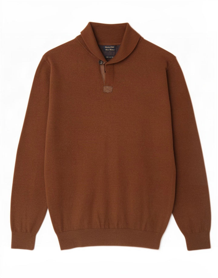 Massimo Dutti Mens Shawl Neck Jumper Sweater XL Brown Cotton