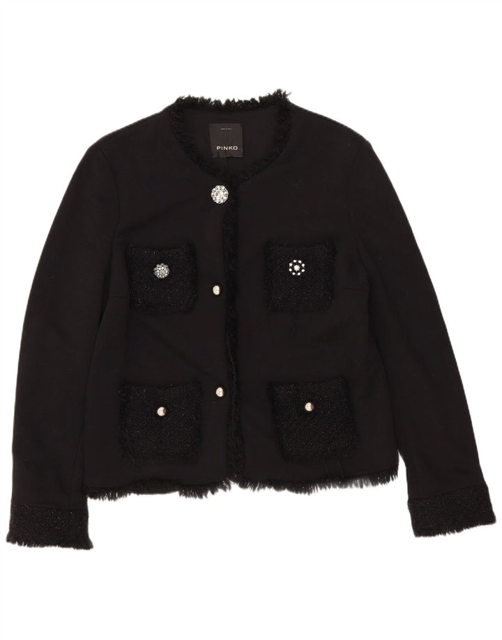 Pinko Damen-Blazerjacke mit 3 Knöpfen, UK 12, mittelschwarz, Baumwolle
