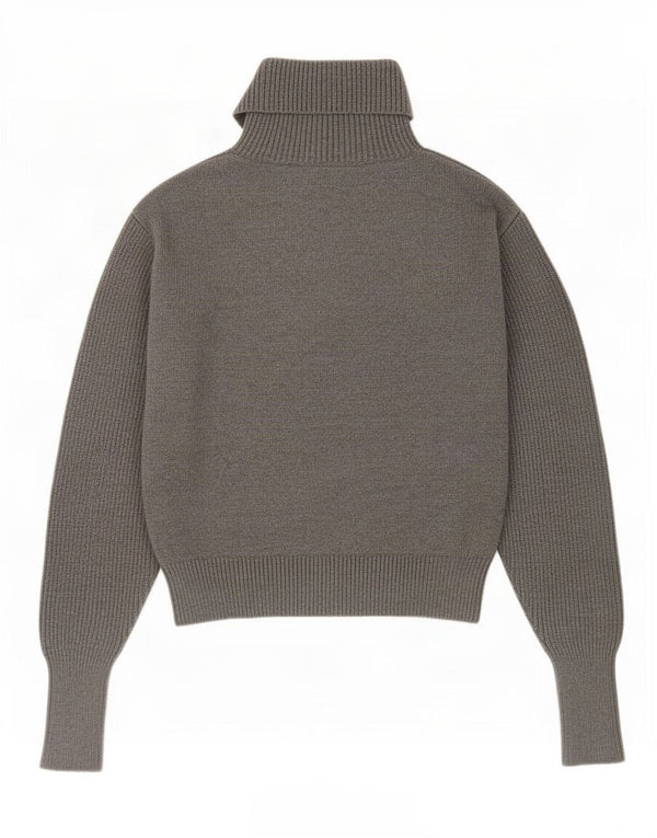 Zara Womens Crop Zip Neck Jumper Sweater UK 12 Medium Grey Viscose