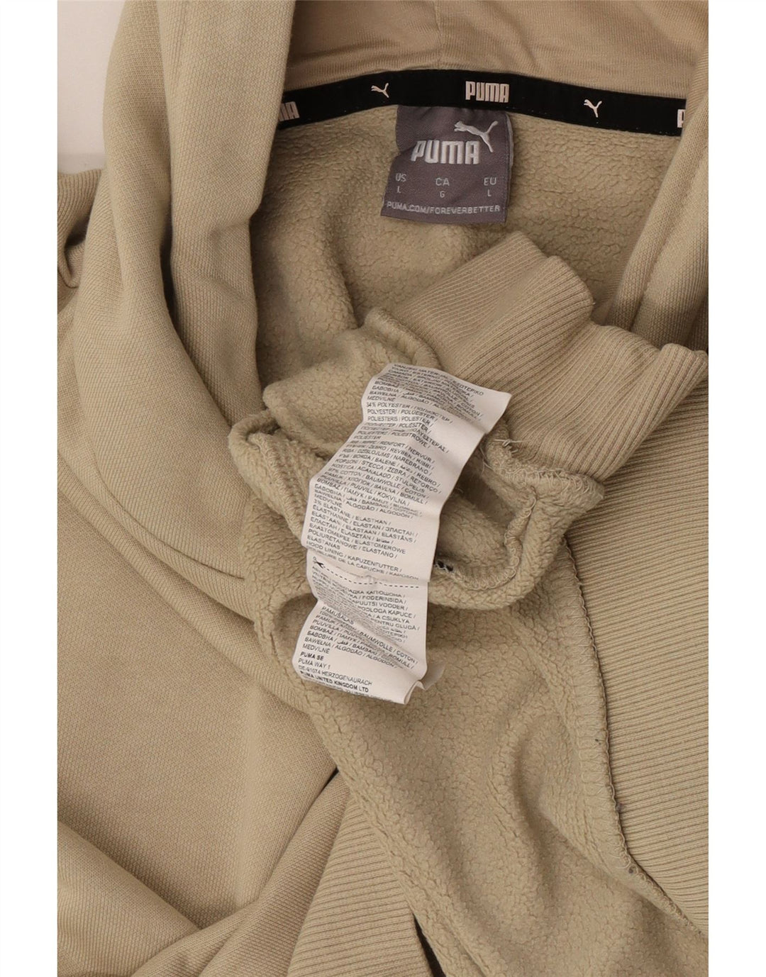Puma Mens Hoodie Jumper Large Beige Cotton