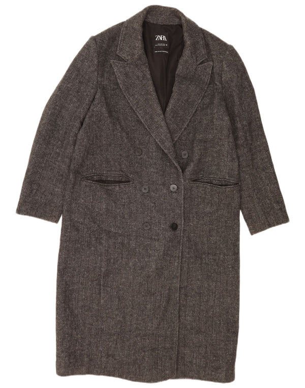 Zara Womens Oversized Double Breasted Coat UK 10 Small Grey Herringbone