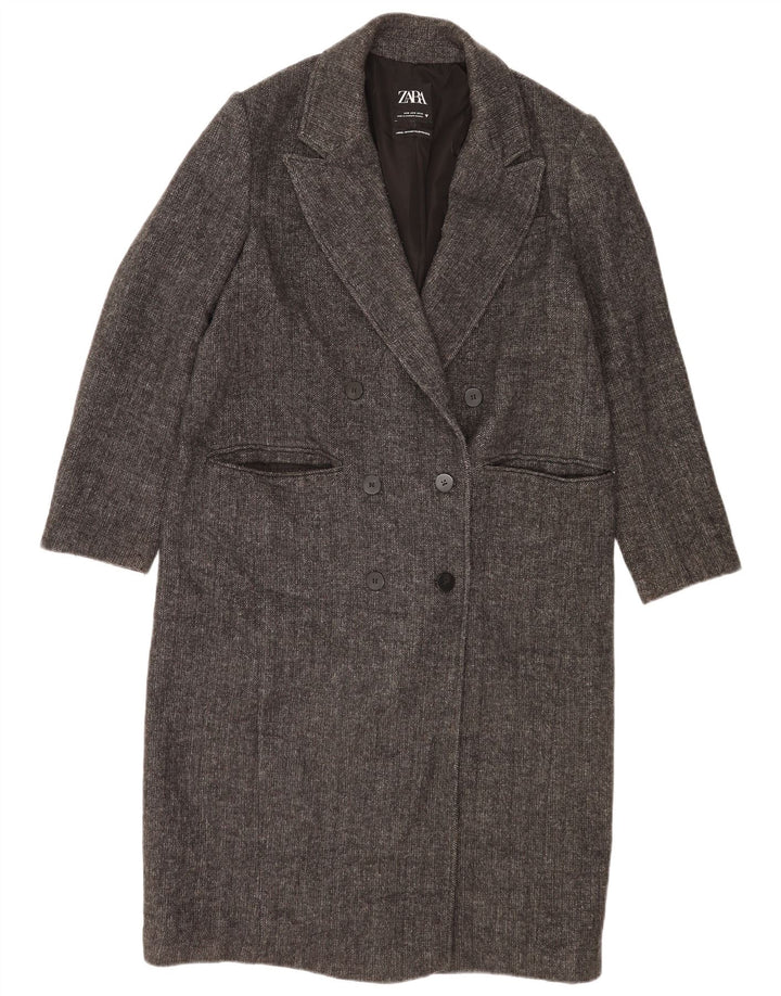 Zara Damen Übergroßer zweireihiger Mantel UK 10 Kleines graues Fischgrätenmuster