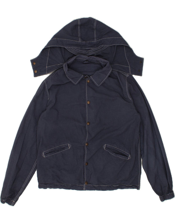 VINTAGE Mens Hooded Bomber Jacket IT 50 Large Navy Blue