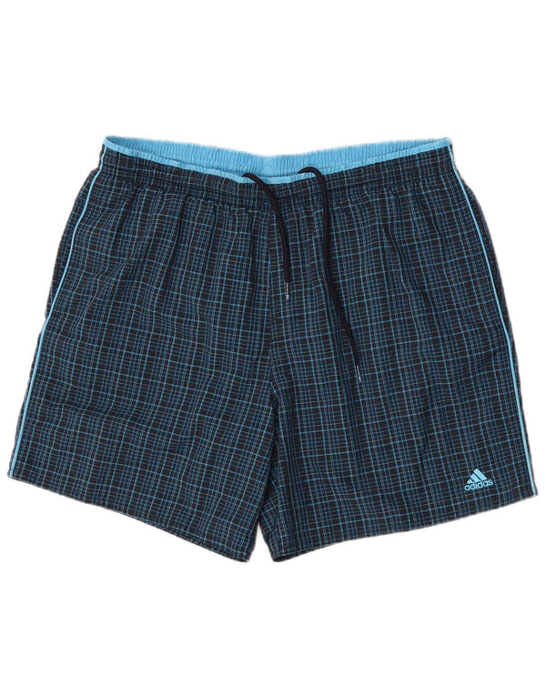 Pantaloncini da bagno da uomo Adidas Large Navy Blue Check Nylon Sports