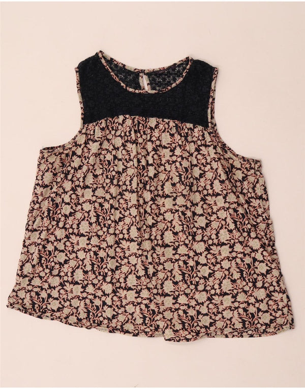 Marks & Spencer Damen ärmelloses Blusenoberteil UK 22 2XL Beige geblümte Baumwolle