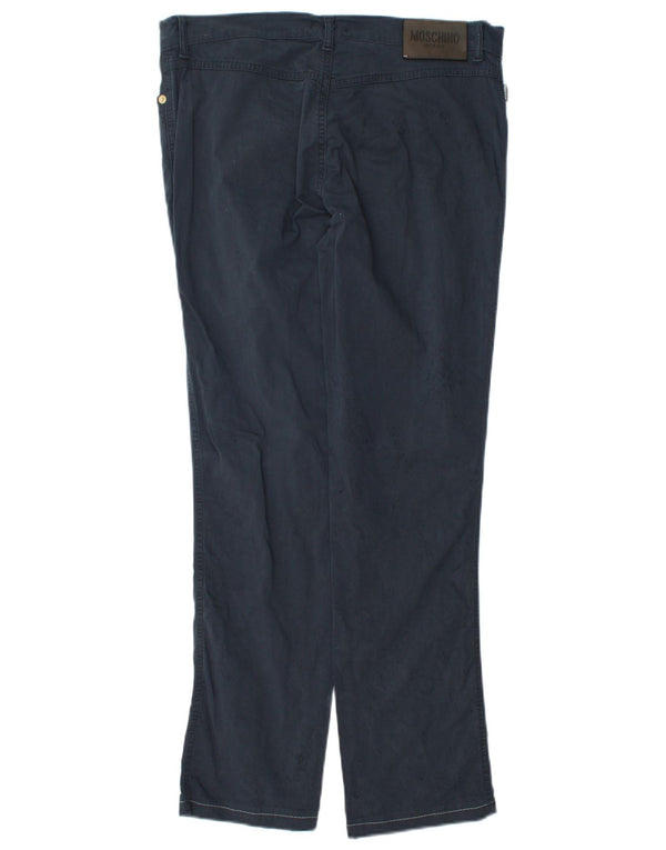 Pantaloni casual dritti da donna Moschino W32 L29 cotone blu navy