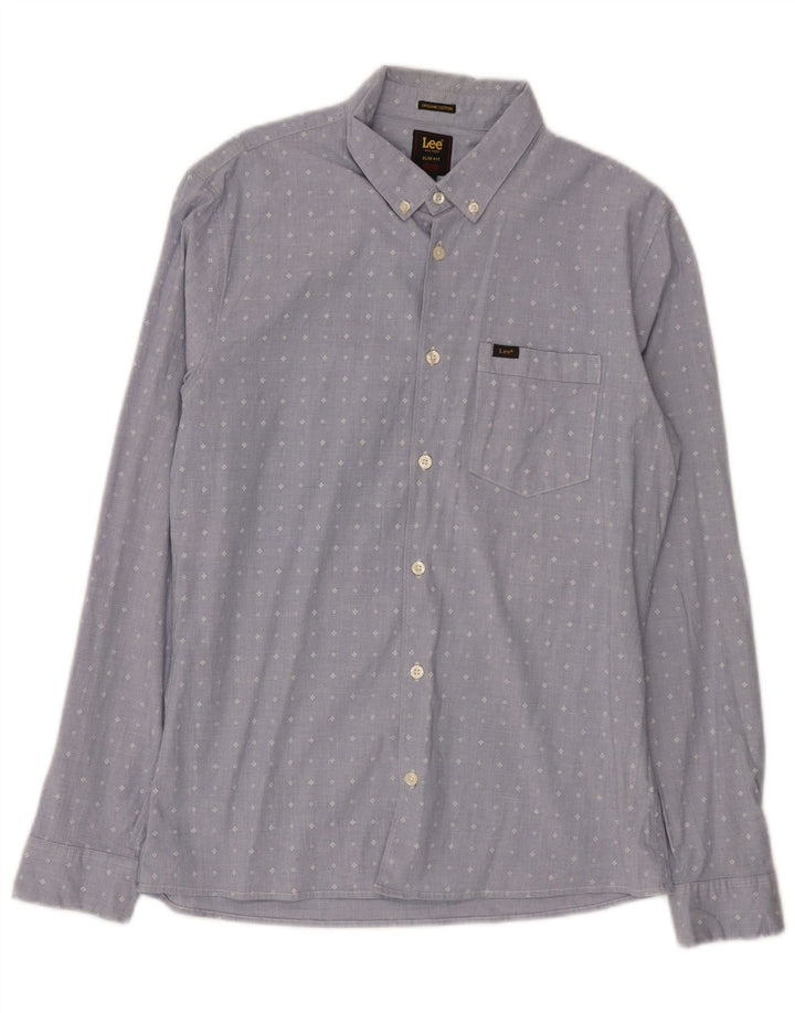 Lee Mens Camisa Slim Fit Algodão Geométrico Azul Médio