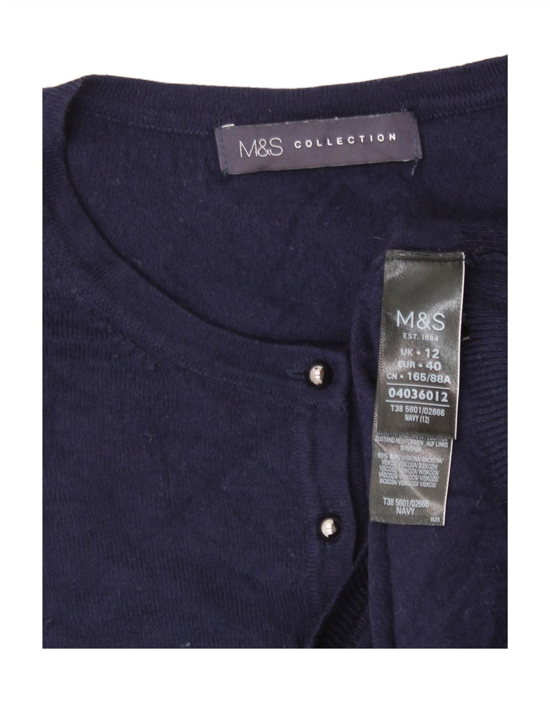 Marks & Spencer Womens Cardigan Sweater UK 12 Medium Navy Blue Viscose