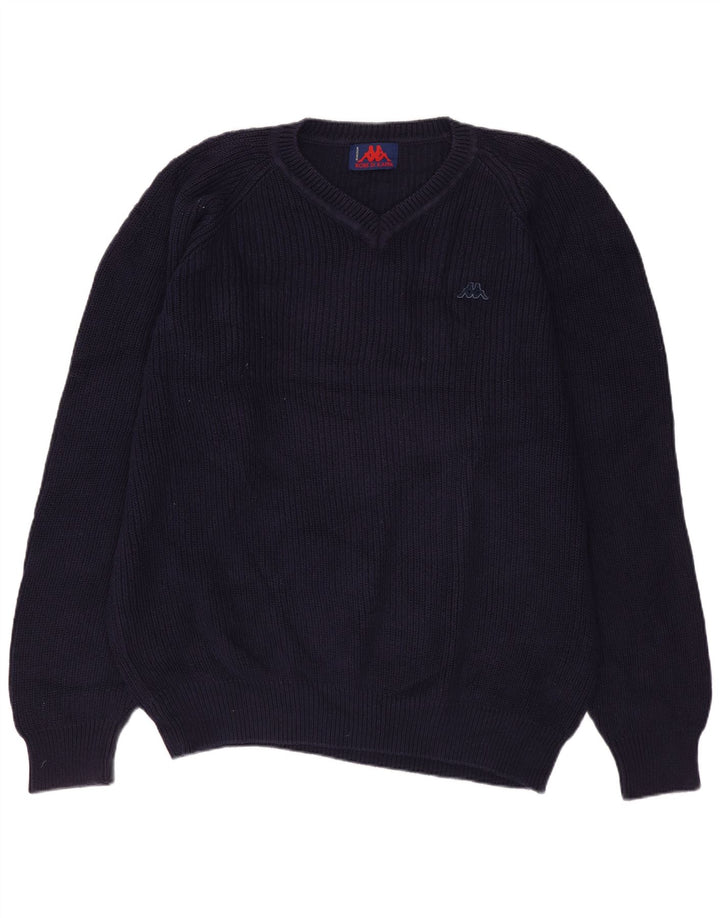 Maglione Kappa da uomo con scollo a V, cotone medio blu navy