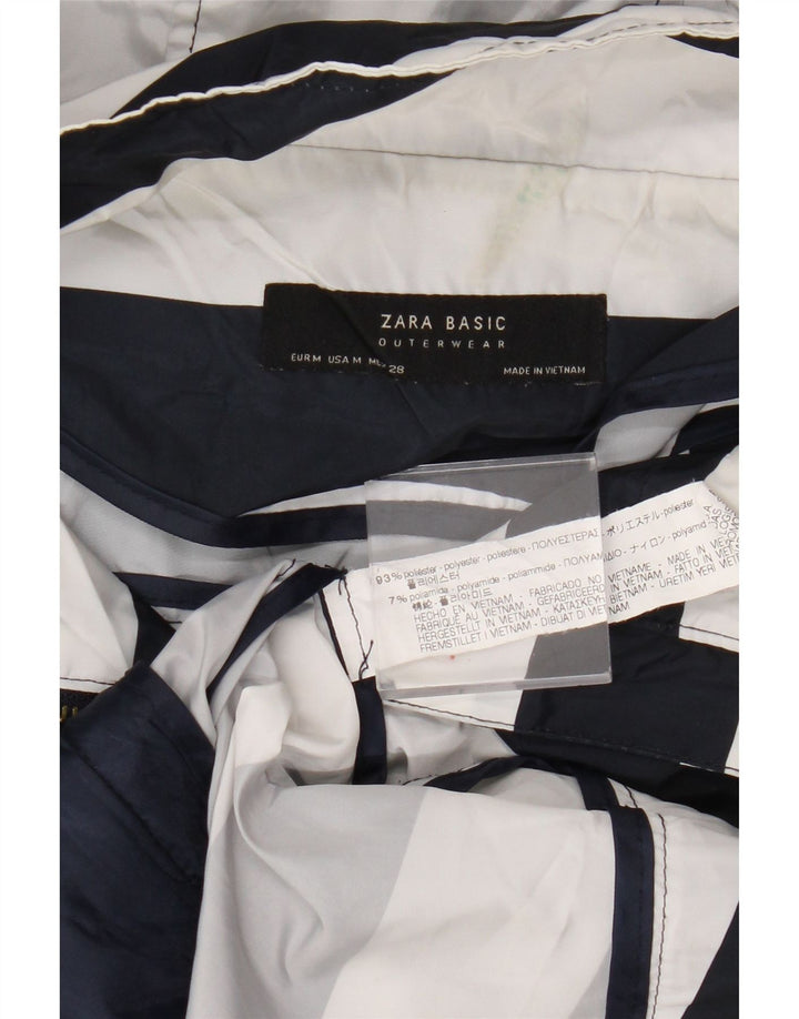 Giacca antipioggia con cappuccio da donna Zara UK 14 poliestere a righe blu navy medio