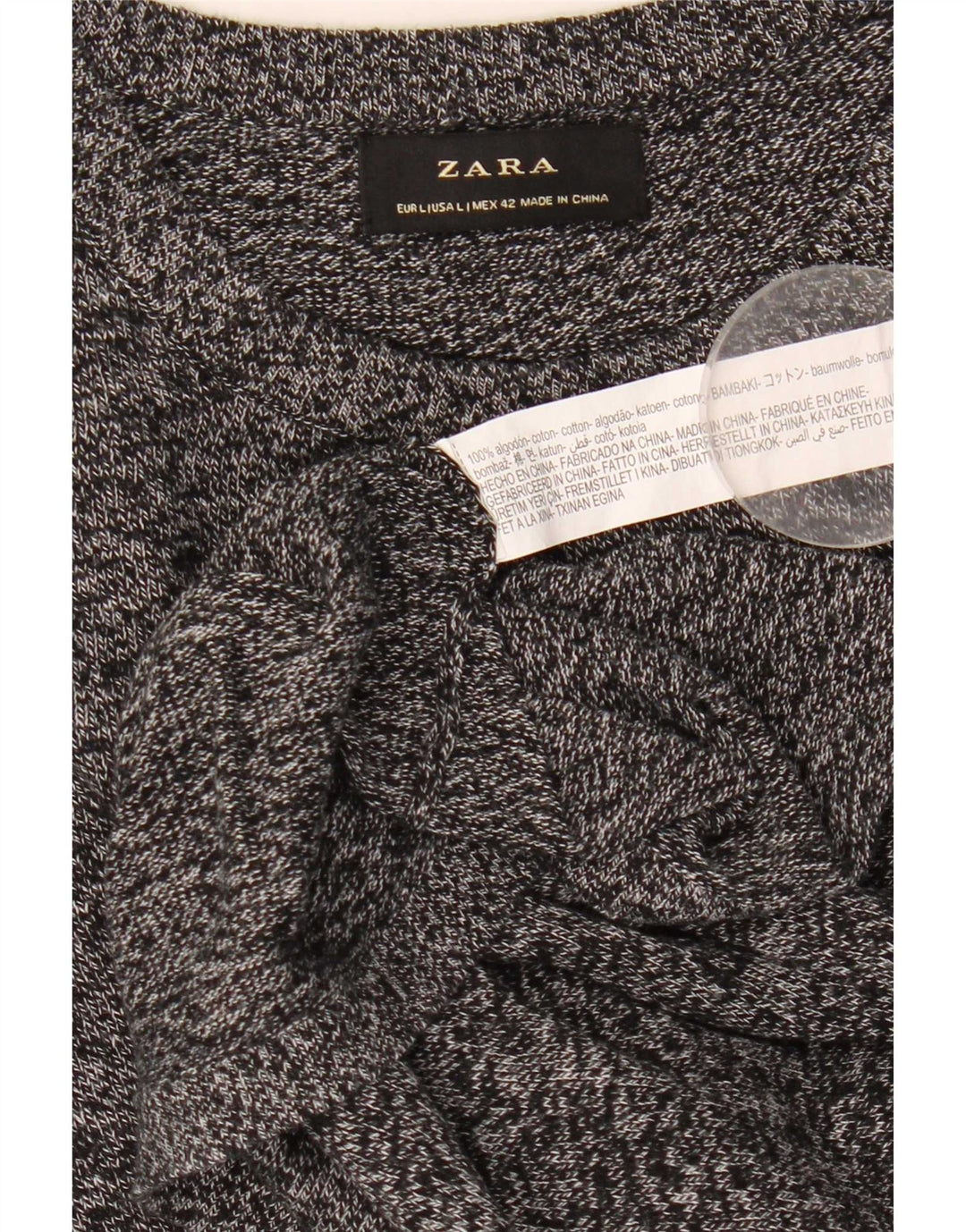 Zara Mens Crew Neck Jumper Sweater Large Grey Flecked Cotton