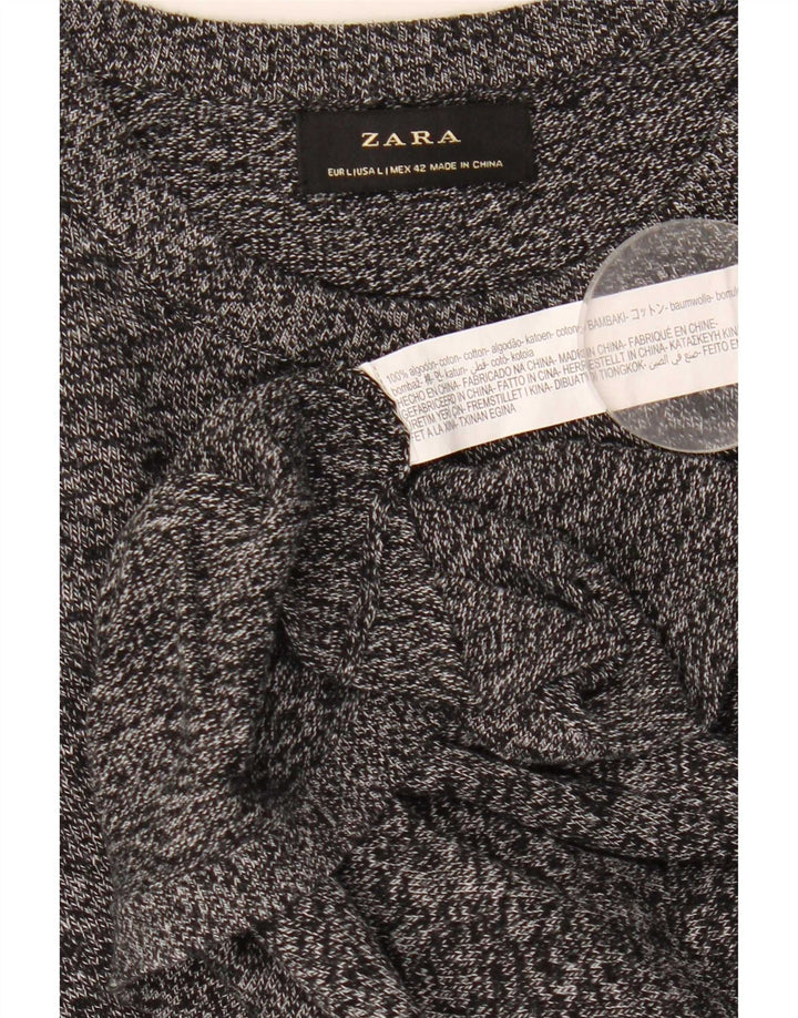 Zara Mens Crew Neck Jumper Sweater Large Grey Flecked Cotton