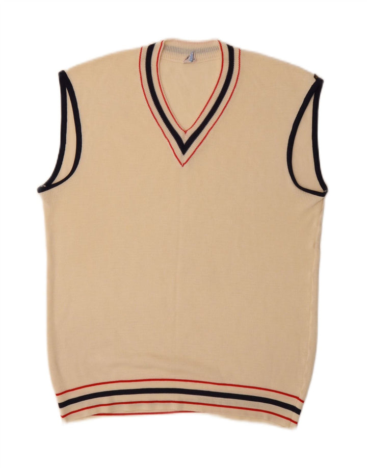 Vintage Mens Vest Tank Top Small Beige Acrylic