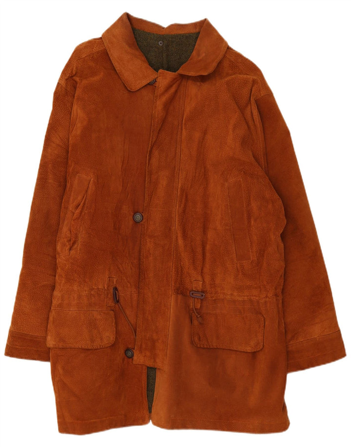 Soprabito vintage da uomo in pelle scamosciata UK 44 2XL Marrone