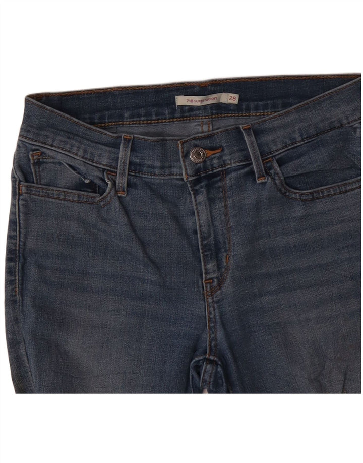 LEVI'S Dame 710 Distressed Super Skinny Jeans W28 L30 Blå Polyester