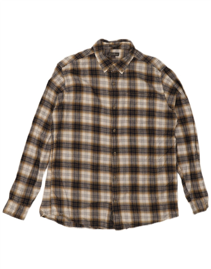 Eddie Bauer Mens Classic Fit Flannel Shirt Large Brown Check Cotton