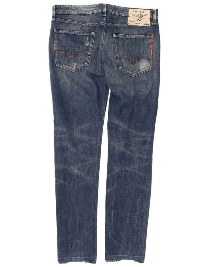 Replay Mens Distressed Slim Jeans W34 L34 Blue Cotton
