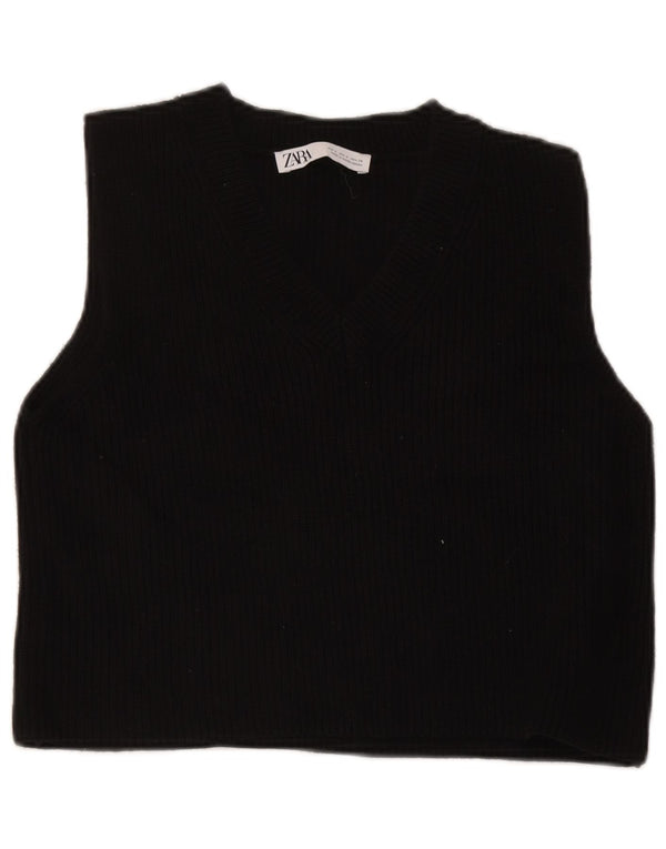Zara Womens Crop Vest Débardeur UK 10 Petit Noir