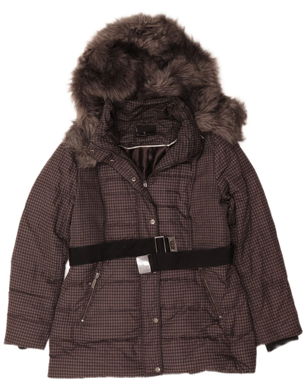 Phase Eight Chaqueta acolchada con capucha para mujer UK 46 Poliéster a cuadros marrón grande