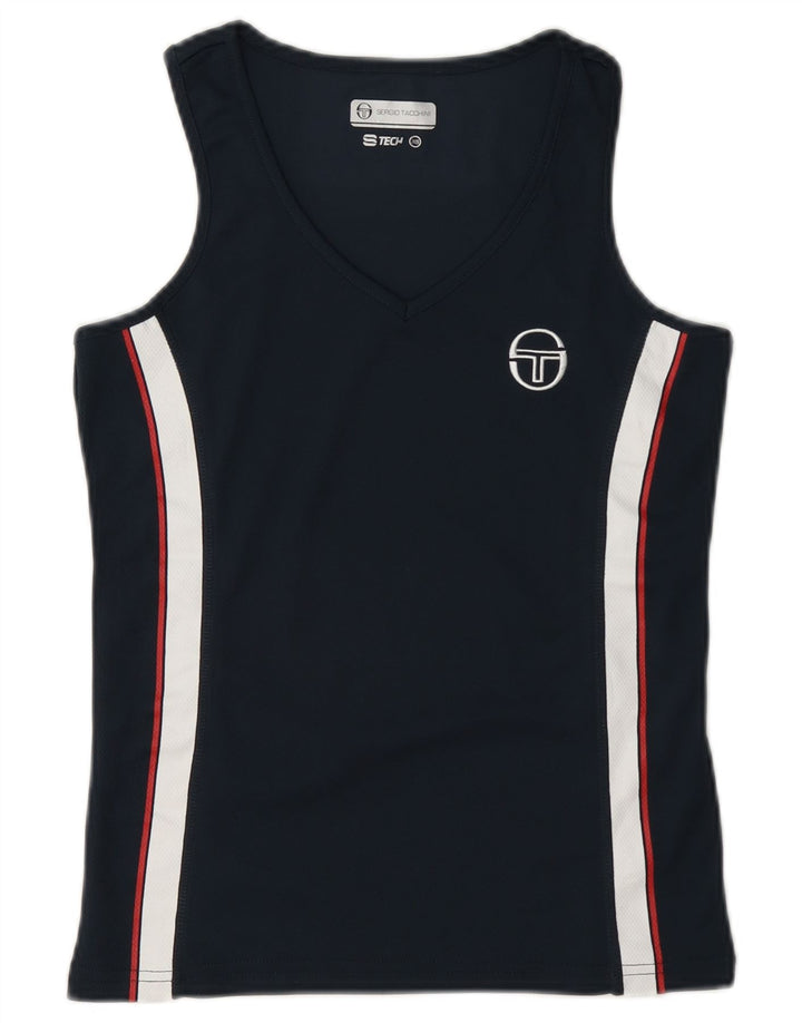 Sergio Tacchini Womens Vest Top UK 6 XS Navy Blue Colourblock Polyester