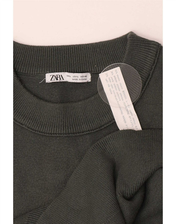Zara Mens Crew Neck Jumper Sweater Large Green Viscose