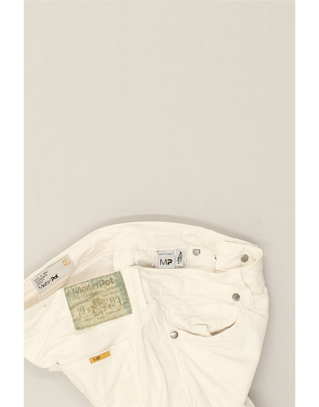 MELTIN' POT Womens Skinny Casual Trousers W25 L25  White Cotton | Vintage Meltin' Pot | Thrift | Second-Hand Meltin' Pot | Used Clothing | Messina Hembry 
