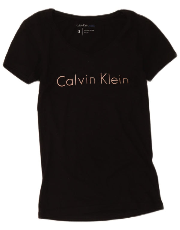 Calvin Klein Jeans Womens Graphic T-Shirt Top UK 10 Small Black