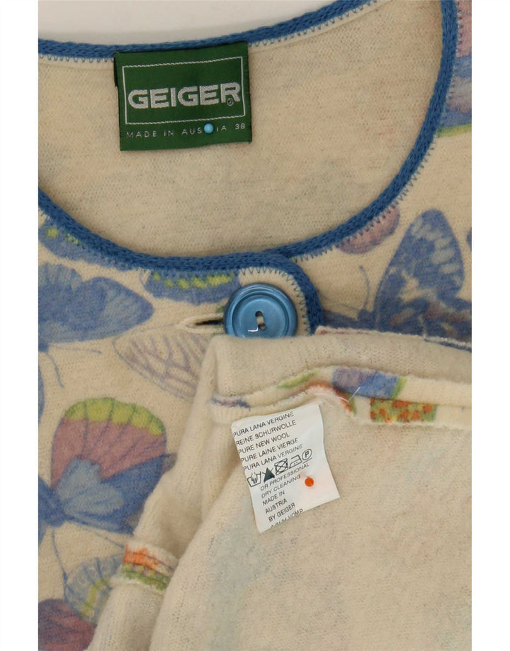 Geiger Womens 5 Button Knit Blazer Jacket EU 38 Medium Off White Butterfly