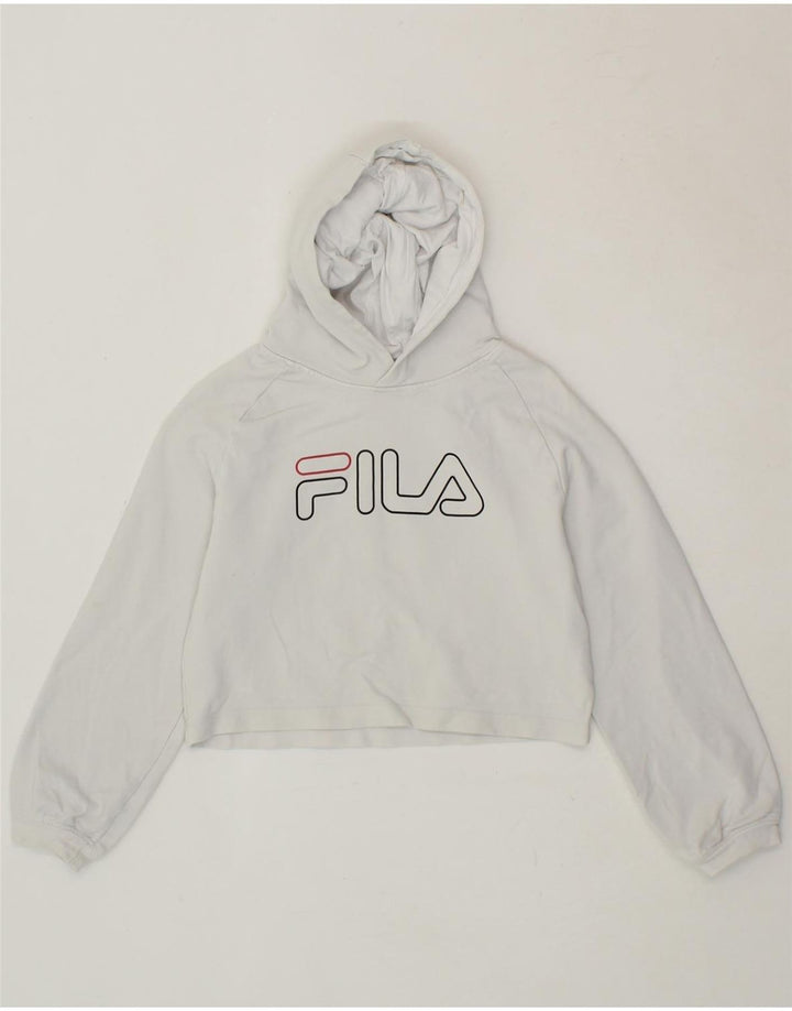 FILA Girls Graphic Crop Hoodie Jumper 9-10 Years  White Cotton Vintage Fila and Second-Hand Fila from Messina Hembry 