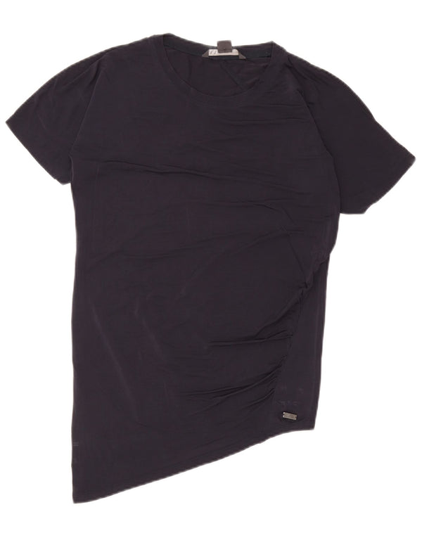 Armani Exchange Womens Oversized Asymmetrisk T-Shirt Top UK 2 2XS Navy Blue