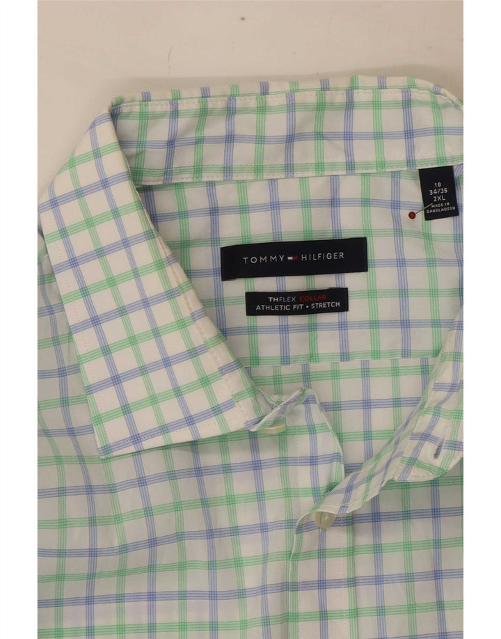 Tommy Hilfiger Camicia da uomo con vestibilità atletica Taglia 18 2XL Percalle multicolore