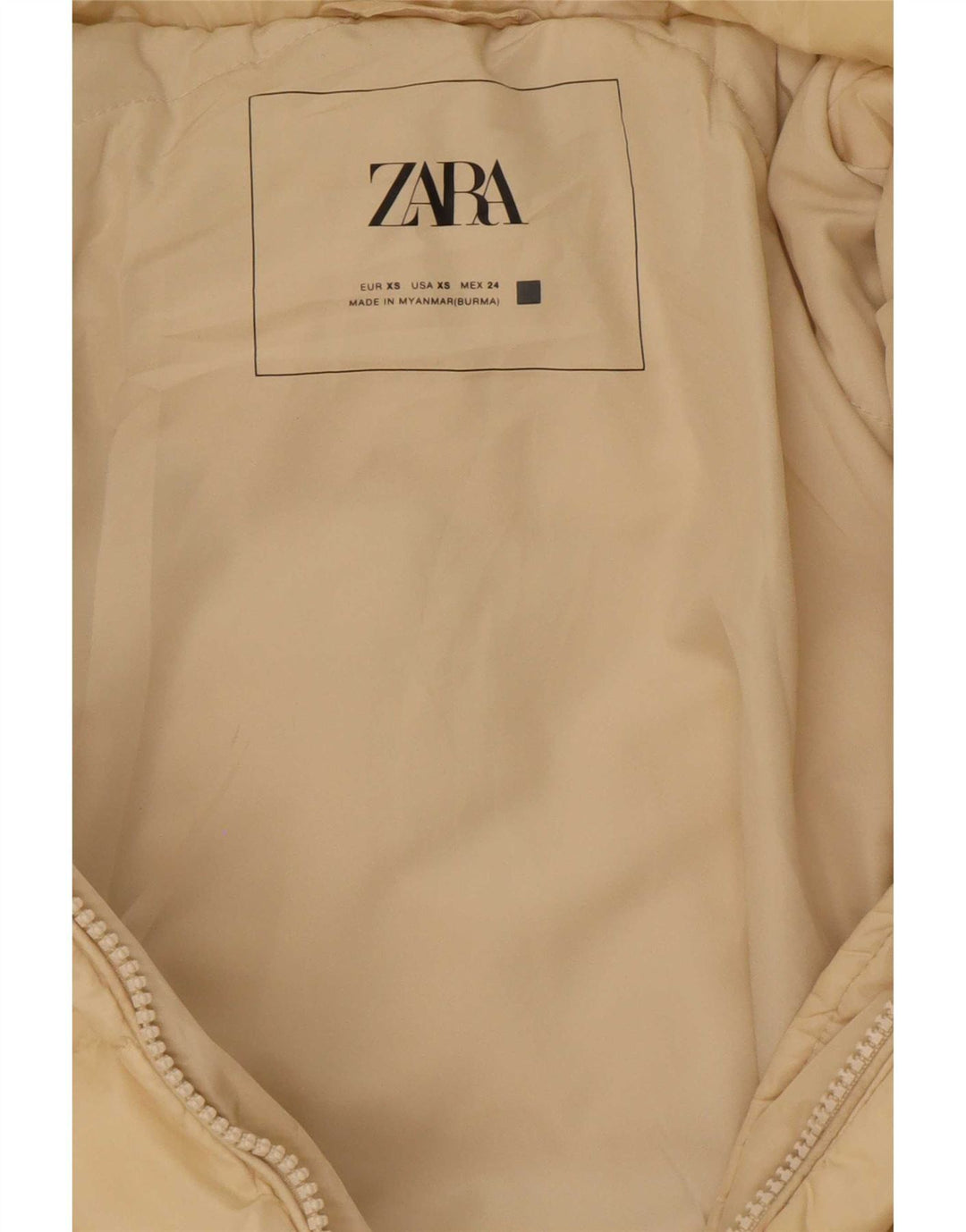 Zara Womens Hooded Oversized Padded Coat UK 6 XS Beige Polyester