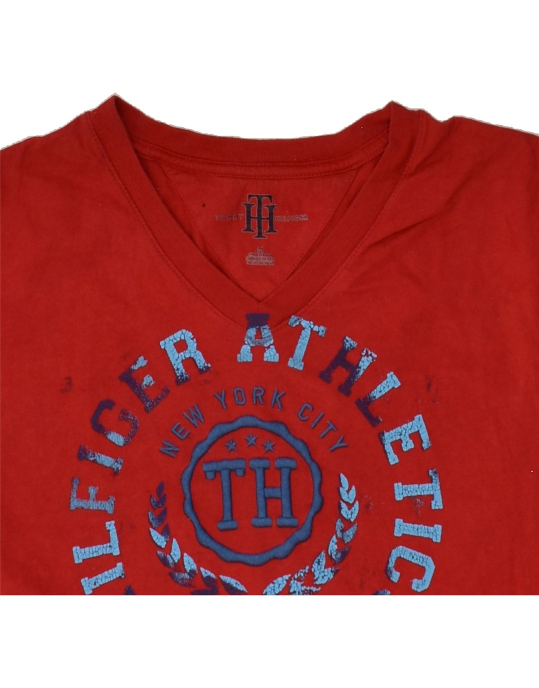 TOMMY HILFIGER Womens Graphic T-Shirt Top UK 12 Medium Red Cotton | Vintage Tommy Hilfiger | Thrift | Second-Hand Tommy Hilfiger | Used Clothing | Messina Hembry 