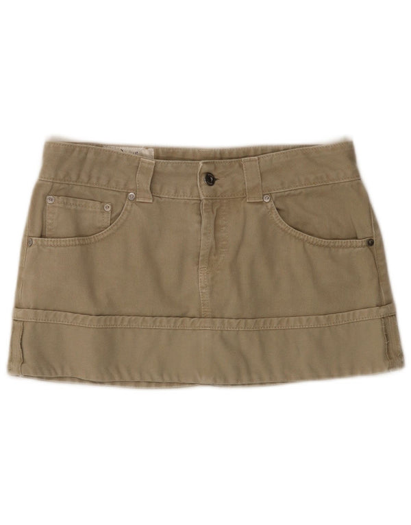 Dondup Womens Garment Dyed Mini Denim Rock W28 Medium Khaki Cotton