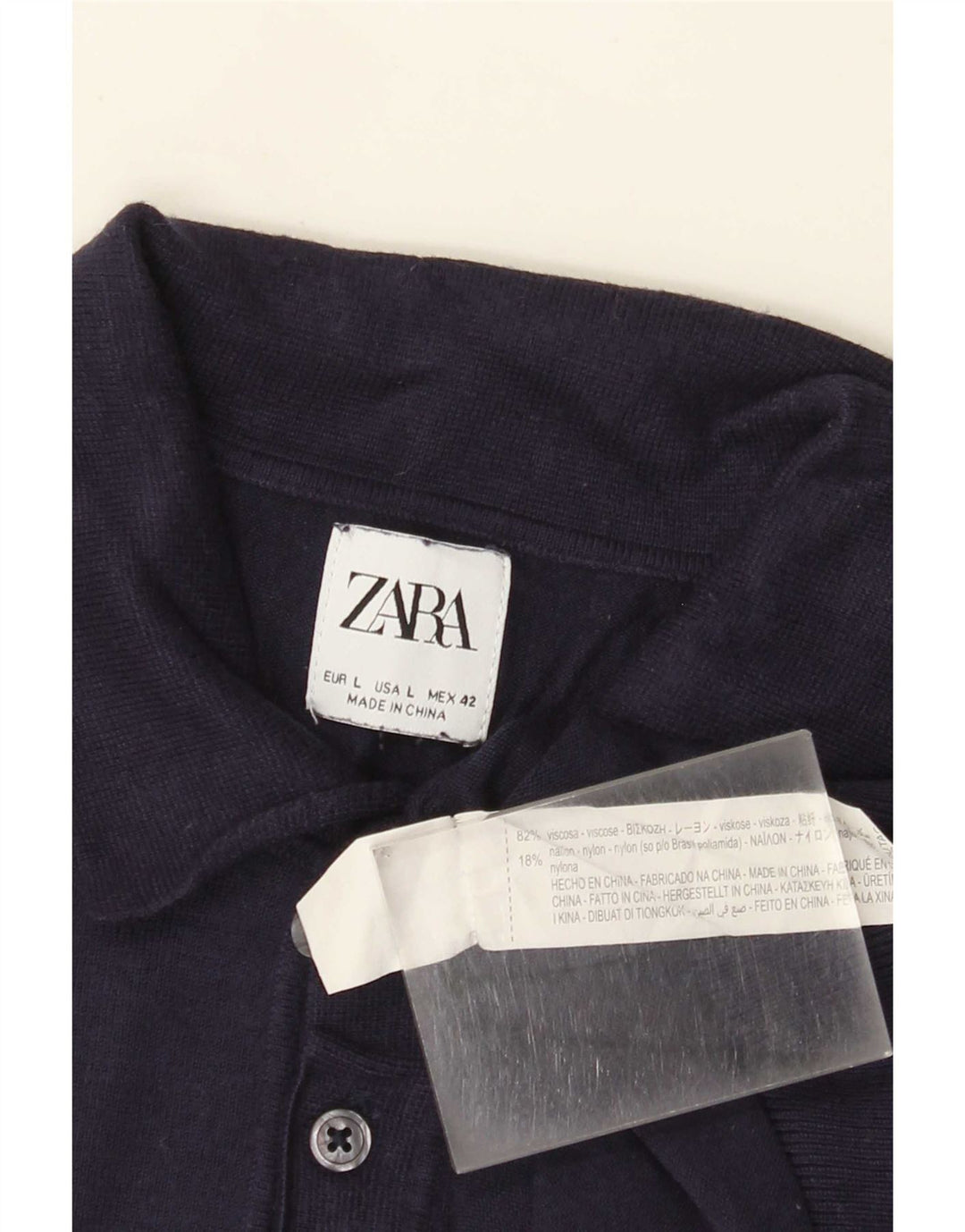 Zara Herre Polo Shirt Large Navy Blue Viscose