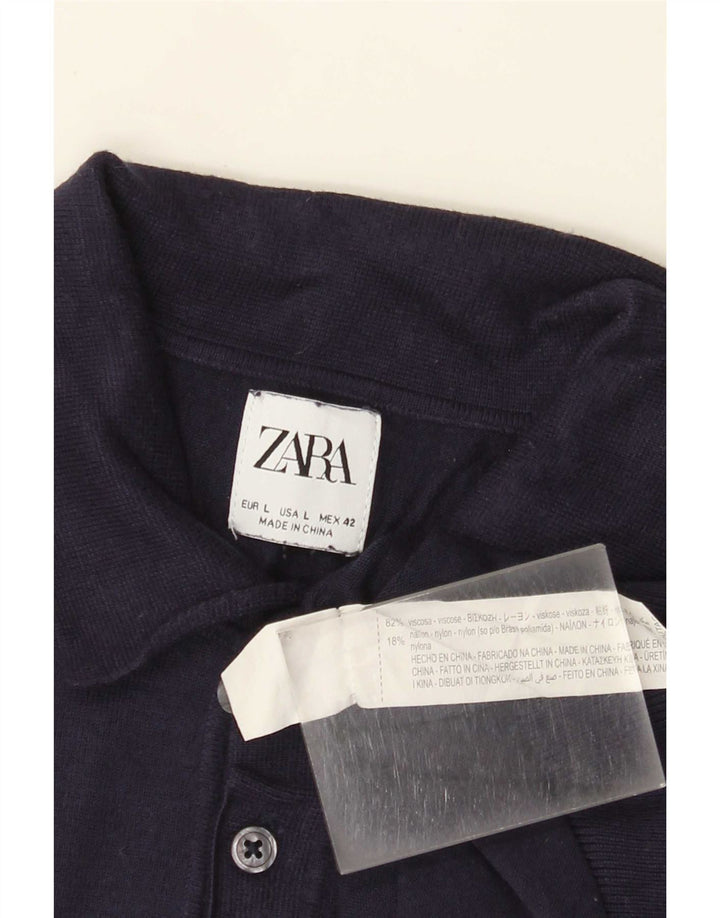 Zara Herre Polo Shirt Large Navy Blue Viscose