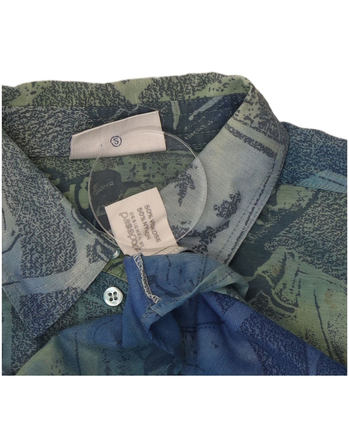Passport Mens Short Sleeve Shirt Small Blue Geometric Viscose