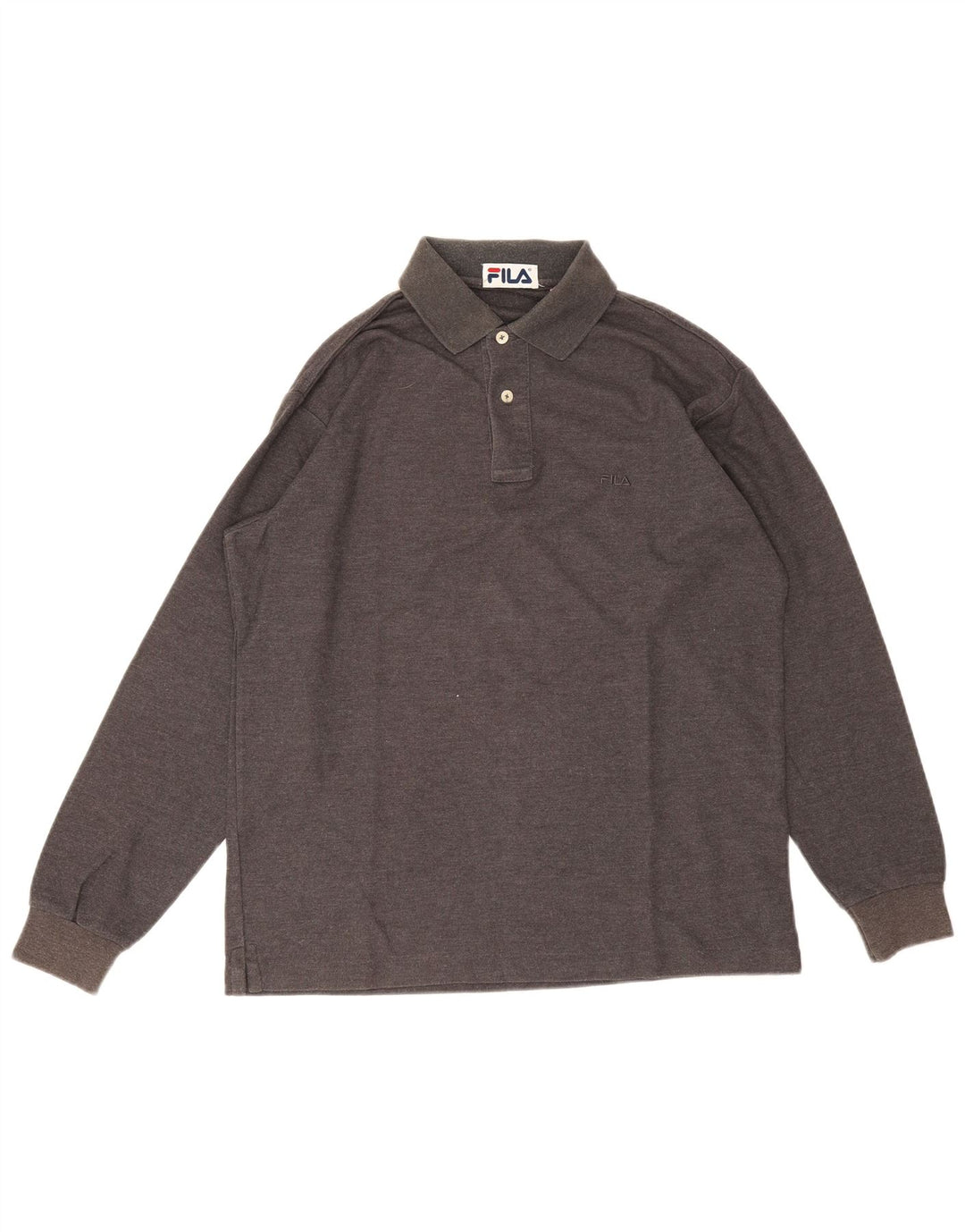 Fila Mens Long Sleeve Polo Shirt Small Grey Cotton