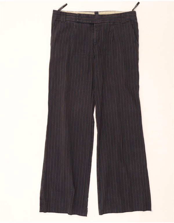 Topshop Pantalones de traje de pierna ancha para mujer UK 14 Large W34 L30 Azul marino a rayas