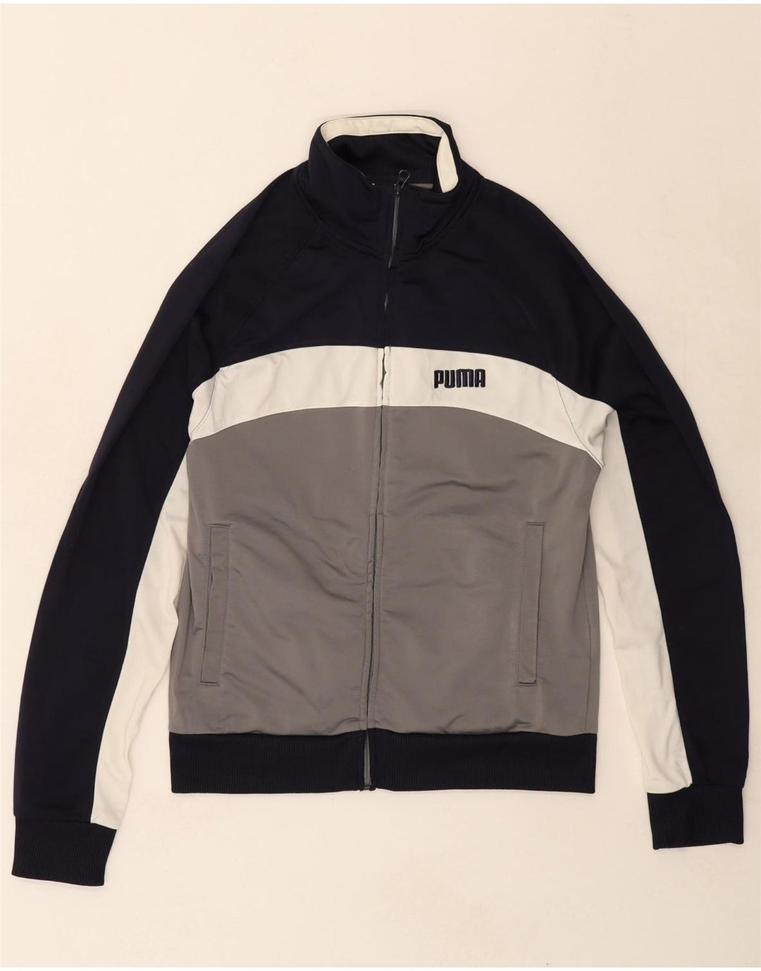 PUMA Mens Tracksuit Top Jacket Medium Navy Blue Colourblock Polyester Vintage Puma and Second-Hand Puma from Messina Hembry 