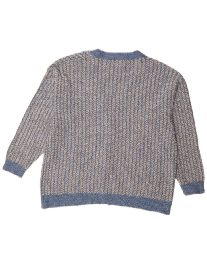 Zara Womens Oversized Cardigan Sweater UK 14 Medium Blue Geometric Cotton