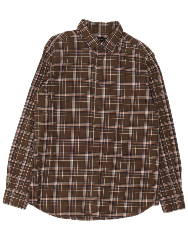 Massimo Dutti herreskjorte XL brun ternet bomuld