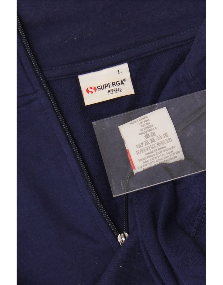 SUPERGA Womens Tracksuit Top Jacket UK 16 Large Navy Blue Cotton